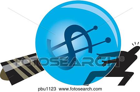 Drawing - A man trying to pull a light bulb with a dollar sign inside. Fotosearch