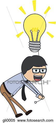 Stock Illustration - A man turning on a large light bulb. Fotosearch