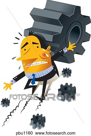 Clipart - A man underneath gears. Fotosearch