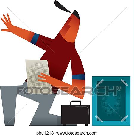 Stock Illustration - A man with a briefcase and box. Fotosearch