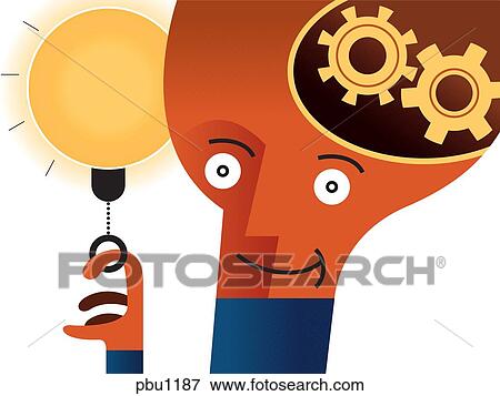 A man with gears inside of his head who is turning on a light bulb View Large Illustration Stock Illustration - A man with gears inside of his head who is turning on a light bulb. Fotosearch