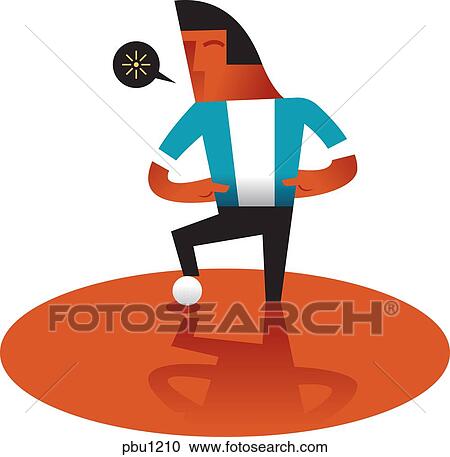 Clipart - A man with his foot on a ball. Fotosearch