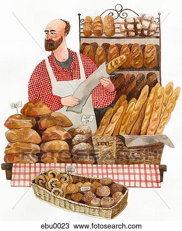A market vendor that sells bread View Large Illustration Drawing - A market vendor that sells bread. Fotosearch