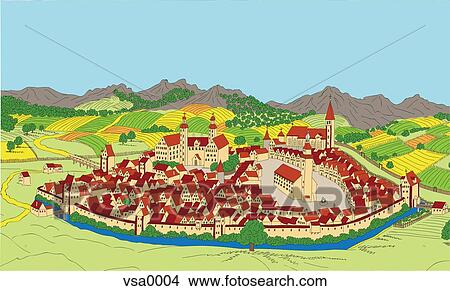 A medieval town View Large Illustration Stock Illustration - A medieval town. Fotosearch