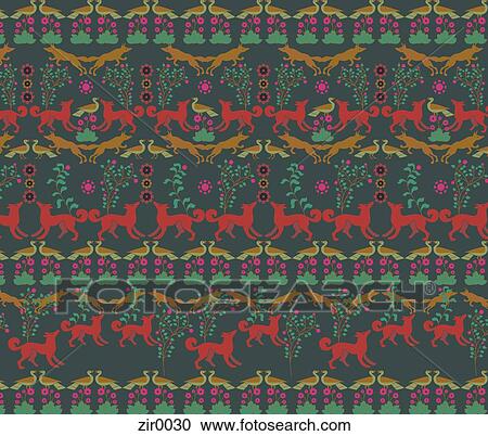 Clipart - A pattern of foxes and ducks. Fotosearch