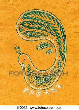 A peacock on a golden background View Large Illustration Drawing - A peacock on a golden background. Fotosearch