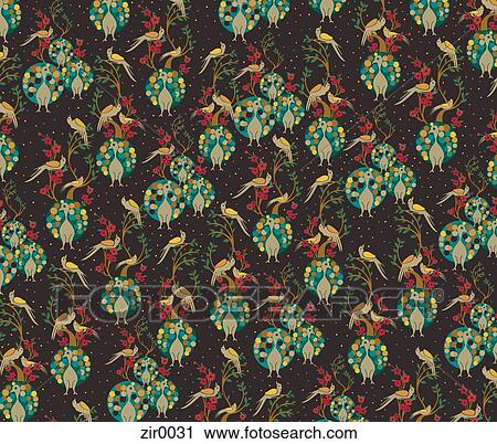 Clip Art - A peacock-themed pattern. Fotosearch