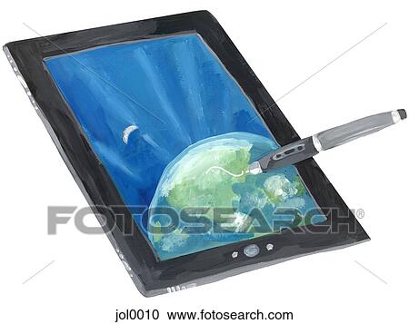 Clipart - A pen writing on a tablet. Fotosearch