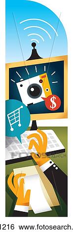 Stock Illustration - A person buying a camera online. Fotosearch