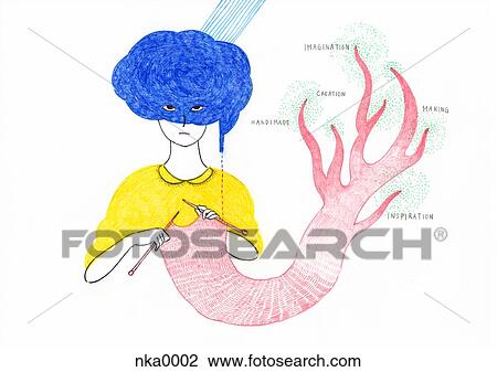 Drawing - A person knitting. Fotosearch