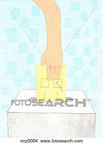 Stock Illustration - A person putting a vote into a ballot box. Fotosearch
