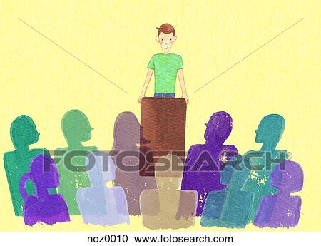 A person speaking at a town hall meeting View Large Illustration Clipart - A person speaking at a town hall meeting. Fotosearch