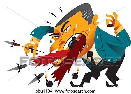 A person with daggers and bombs coming out of his mouth View Large Illustration Stock Illustration - A person with daggers and bombs coming out of his mouth. Fotosearch