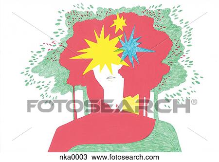 A Person With Stars On Her Head Drawing Nka0003 Fotosearch