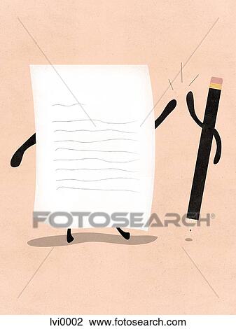 A piece of paper and a pencil giving each other a high five View Large Illustration Drawing - A piece of paper and a pencil giving each other a high five. Fotosearch