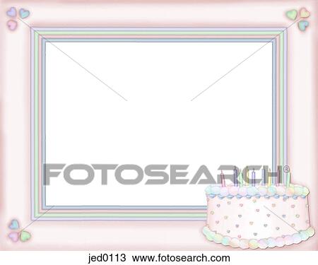 A pink frame with a birthday cake View Large Illustration Drawing - A pink frame with a birthday cake. Fotosearch