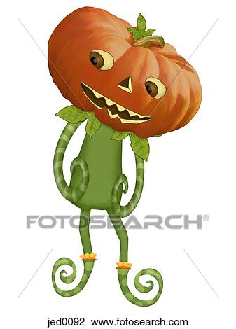 A pumpkin with a body View Large Illustration Drawing - A pumpkin with a body. Fotosearch
