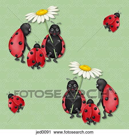 A seamless tile of a family of ladybugs View Large Illustration Clip Art - A seamless tile of a family of ladybugs. Fotosearch