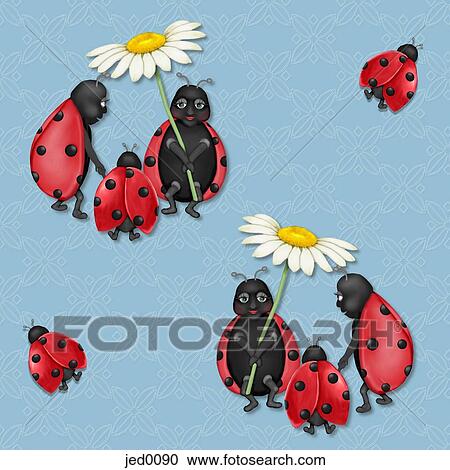 A seamless tile of a family of ladybugs View Large Illustration Clipart - A seamless tile of a family of ladybugs. Fotosearch