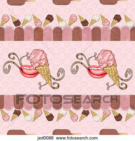 Stock Illustration - A seamless tile of a mouth licking ice cream. Fotosearch