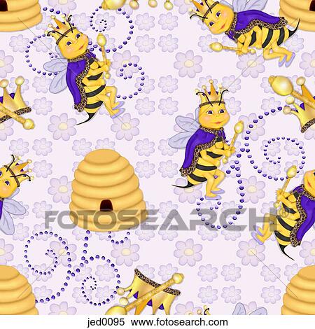 A seamless tile of a queen bee and bee hive View Large Illustration Stock Illustration - A seamless tile of a queen bee and bee hive. Fotosearch