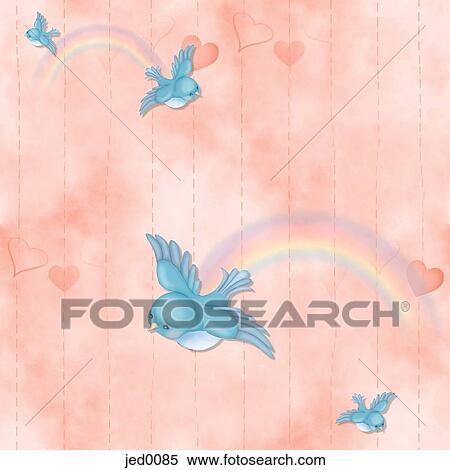 A seamless tile of blue birds and rainbows View Large Illustration Stock Illustration - A seamless tile of blue birds and rainbows. Fotosearch