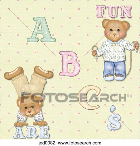 A seamless tile of teddy bears and the alphabet View Large Illustration Drawing - A seamless tile of teddy bears and the alphabet. Fotosearch