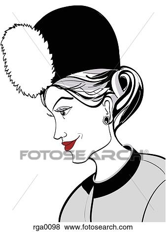 Stock Illustration - A side view of a woman wearing a hat wearing bright red lipstick. Fotosearch