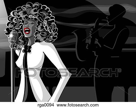 A singer with a saxophonist in the background View Large Illustration Stock Illustration - A singer with a saxophonist in the background. Fotosearch