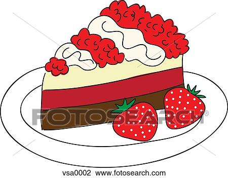 A slice of cake with a side of strawberries View Large Illustration Drawing - A slice of cake with a side of strawberries. Fotosearch