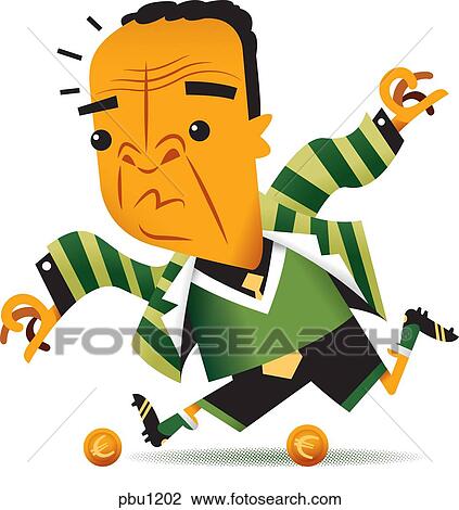 A soccer player kicking euro coins View Large Illustration Drawing - A soccer player kicking euro coins. Fotosearch
