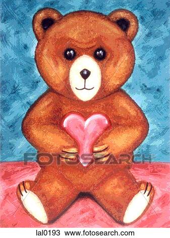 Drawing - A teddy bear holding a heart. Fotosearch