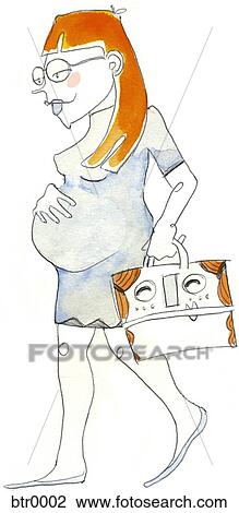Drawing - A watercolor painting of a pregnant woman walking. Fotosearch