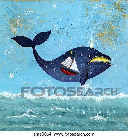 A whale with a sailboat inside of it View Large Illustration Stock Illustration - A whale with a sailboat inside of it. Fotosearch