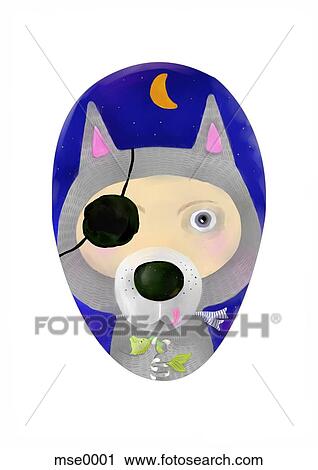 Clip Art - A wolf with an eye patch. Fotosearch