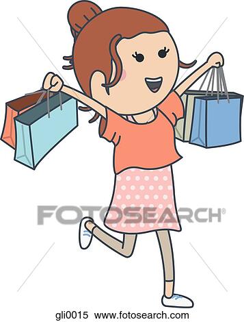 Stock Illustration - A woman carrying shopping bags. Fotosearch