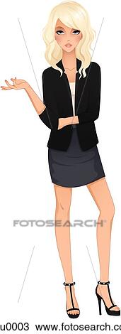 Drawing - A woman standing with her arm held out. Fotosearch