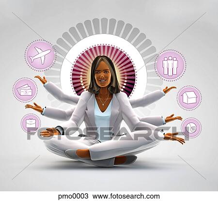 Drawing - A woman with many arms balancing different aspects of her life. Fotosearch