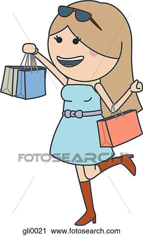 Clip Art - A woman with shopping bags. Fotosearch