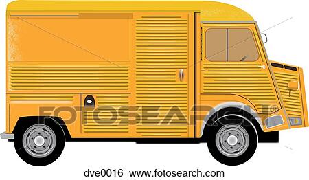 Stock Illustration - A yellow delivery truck containing baked goods. Fotosearch