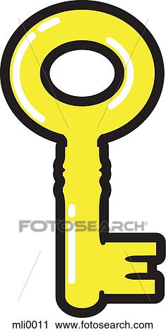 A yellow skeleton key View Large Illustration Clip Art - A yellow skeleton key. Fotosearch