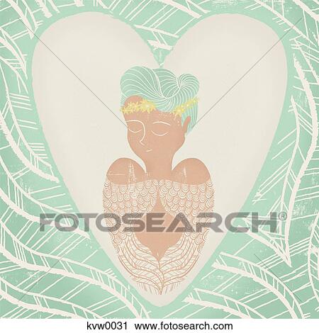 Clip Art - A young woman in a heart. Fotosearch