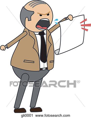 Clip Art - An angry business man shouting and holding up a piece of paper. Fotosearch
