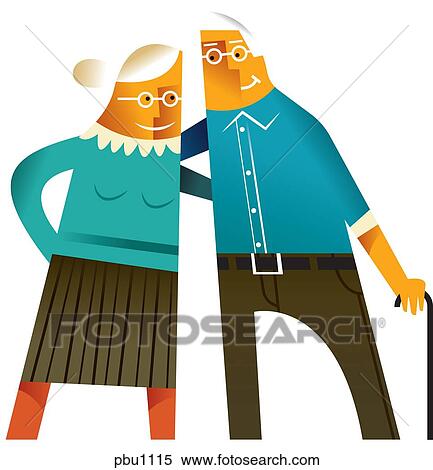 Stock Illustration - An elderly couple against white background. Fotosearch