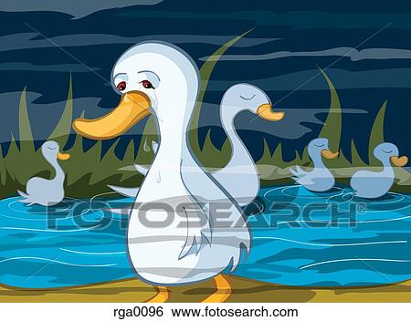 Stock Illustration - An ugly duckling in water. Fotosearch