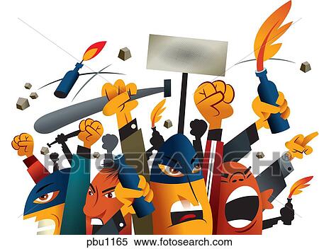 Angry rioters View Large Illustration Stock Illustration - Angry rioters. Fotosearch