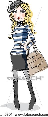 Clip Art - Angry woman wearing beret. Fotosearch