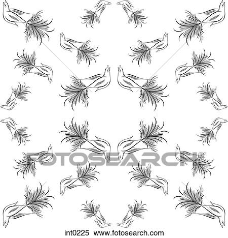 Stock Illustration - Black and white bird pattern against white background. Fotosearch