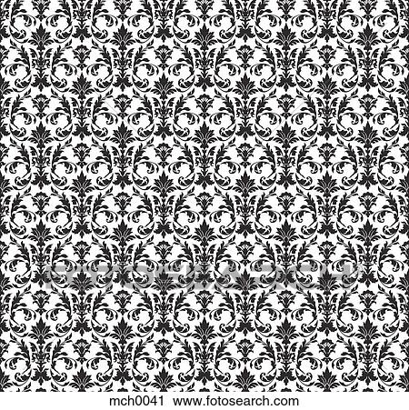Clip Art - Black and white damask pattern. Fotosearch