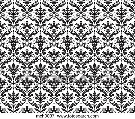 Stock Illustration - Black and white damask pattern. Fotosearch